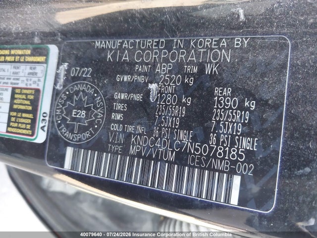 40079640 :رقم المزاد ، KNDC4DLC7N5078185 vin ، 2022 Kia Ev6 مزاد بيع