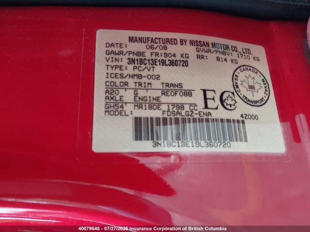 Продаж на аукціоні авто 2009 Nissan Versa, vin: 3N1BC13E19L360720, номер лоту: 40079646