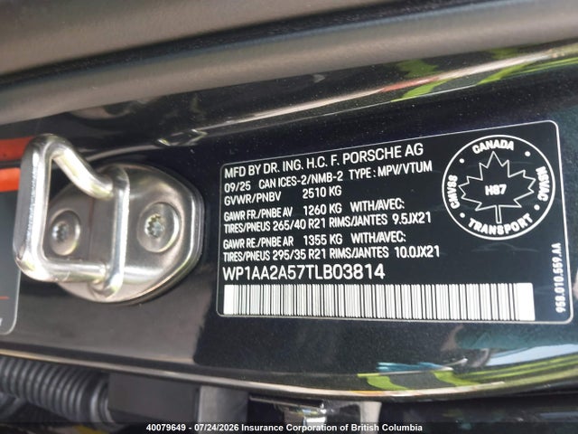 Продажа на аукционе авто 2026 Porsche Macan, vin: WP1AA2A57TLB03814, номер лота: 40079649