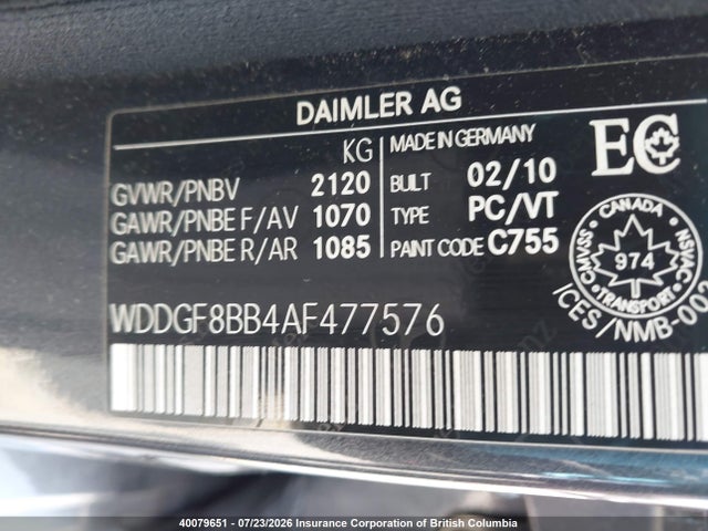Auction sale of the 2010 Mercedes-benz C 300 4matic, vin: WDDGF8BB4AF477576, lot number: 40079651