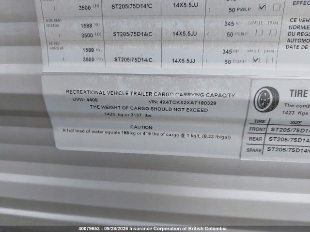 Продажа на аукционе авто 2010 Forest River , vin: 4X4TCKX2XAT180329, номер лота: 40079653