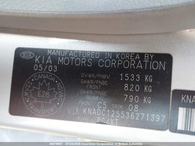 Продажа на аукционе авто 2003 Kia Rio, vin: KNADC125536271397, номер лота: 40079657