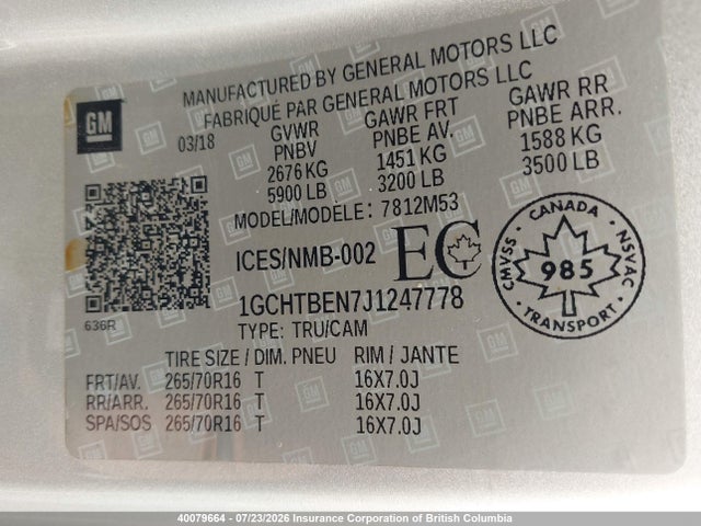 Chevrolet Colorado Wt 2018 1GCHTBEN7J1247778 Image 19