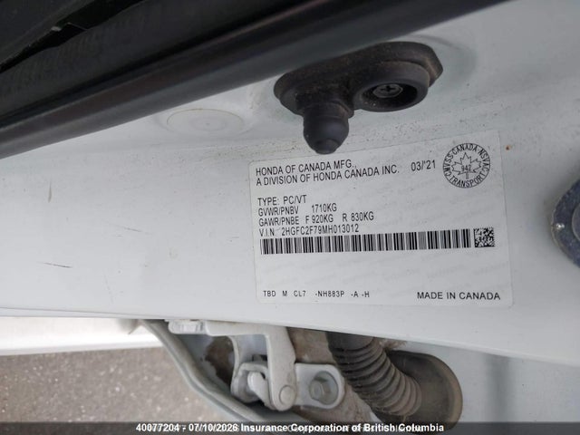2021 Honda Civic Ex მანქანა იყიდება აუქციონზე, vin: 2HGFC2F79MH013012, აუქციონის ნომერი: 40077204