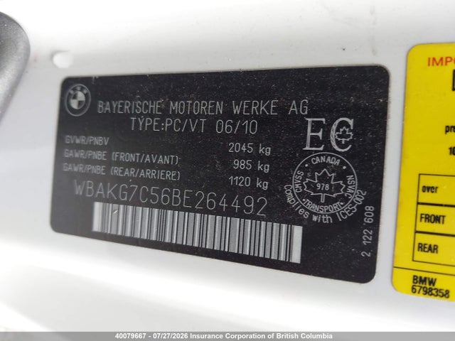 Продаж на аукціоні авто 2011 Bmw 3-series, vin: WBAKG7C56BE264492, номер лоту: 40079667