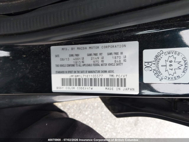 Aukcja sprzedaży 2014 Mazda 3 Touring, vin: JM1BM1L71E1105577, numer aukcji: 40075908