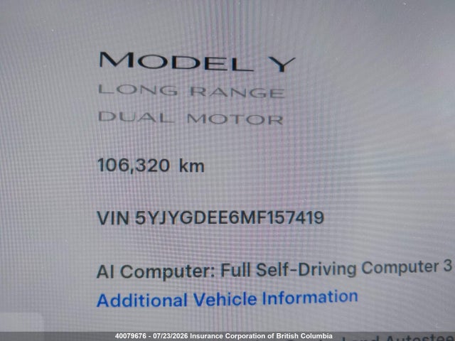 Aukcja sprzedaży 2021 Tesla Model Y, vin: 5YJYGDEE6MF157419, numer aukcji: 40079676