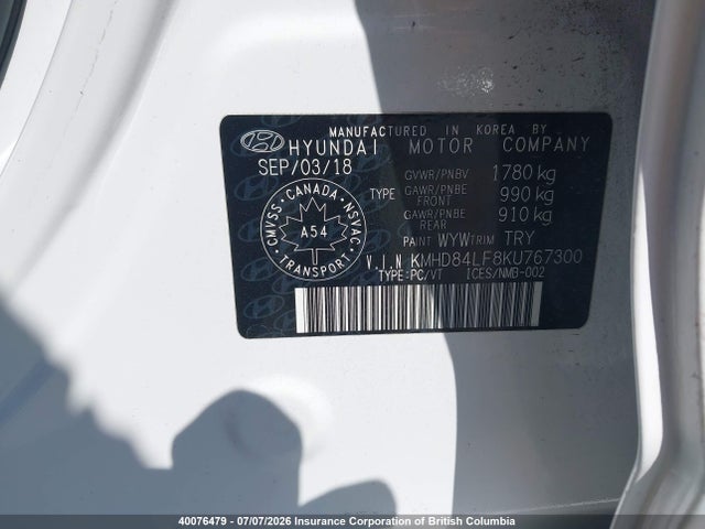 Продажа на аукционе авто 2019 Hyundai Elantra Sel/value/limited, vin: KMHD84LF8KU767300, номер лота: 40076479