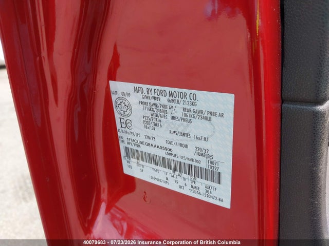 40079683 :رقم المزاد ، 1FMCU9EG8AKA05900 vin ، 2010 Ford Escape Limited مزاد بيع