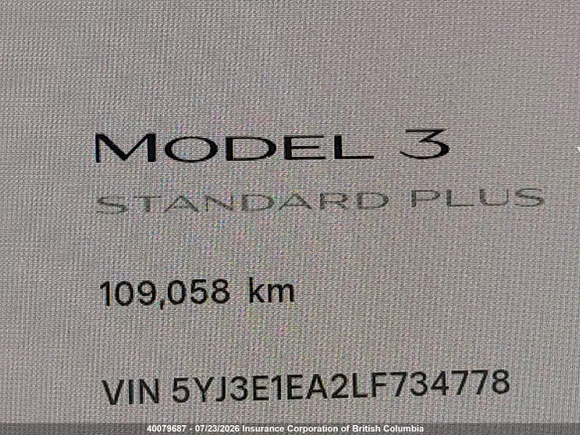 5YJ3E1EA2LF734778 Tesla Model 3 Standard Range Plus