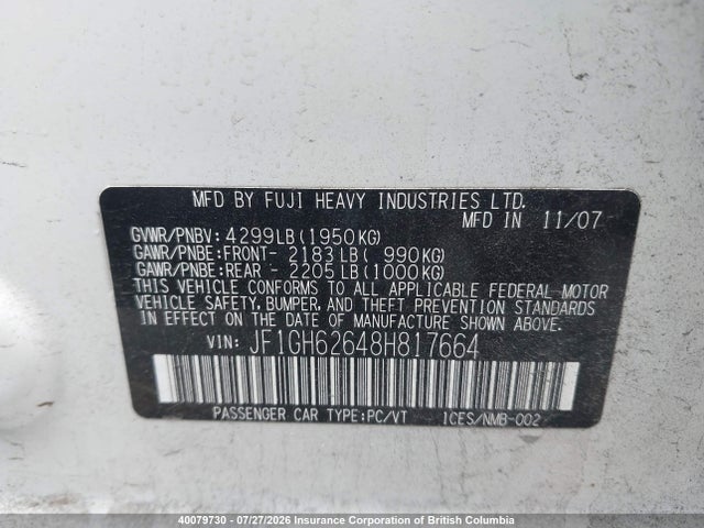 Продаж на аукціоні авто 2008 Subaru Impreza 2.5 I Sport Package, vin: JF1GH62648H817664, номер лоту: 40079730
