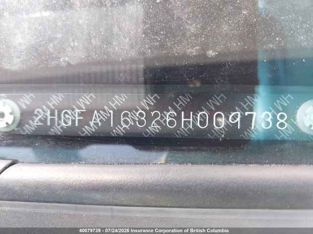 Продажа на аукционе авто 2006 Honda Civic, vin: 2HGFA16326H009738, номер лота: 40079739