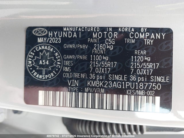Продажа на аукционе авто 2023 Hyundai Kona, vin: KM8K23AG1PU187750, номер лота: 40079742