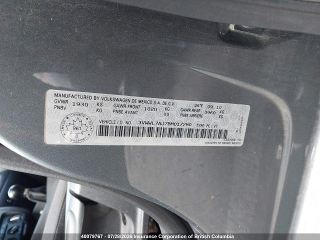 Продаж на аукціоні авто 2011 Volkswagen Jetta, vin: 3VWWL7AJ7BM017280, номер лоту: 40079767