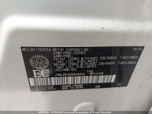 Aukcja sprzedaży 2016 Toyota Rav4 Hv Limited, vin: JTMDJREV5GD044344, numer aukcji: 40076742
