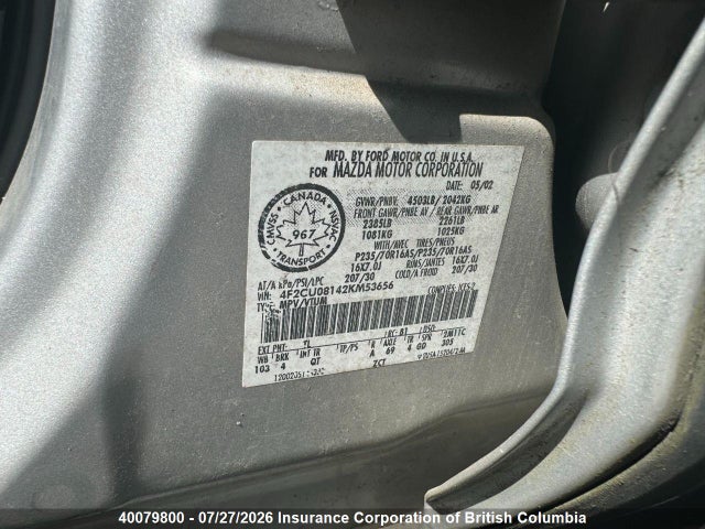 Продажа на аукционе авто 2002 Mazda Tribute Lx/es, vin: 4F2CU08142KM53656, номер лота: 40079800