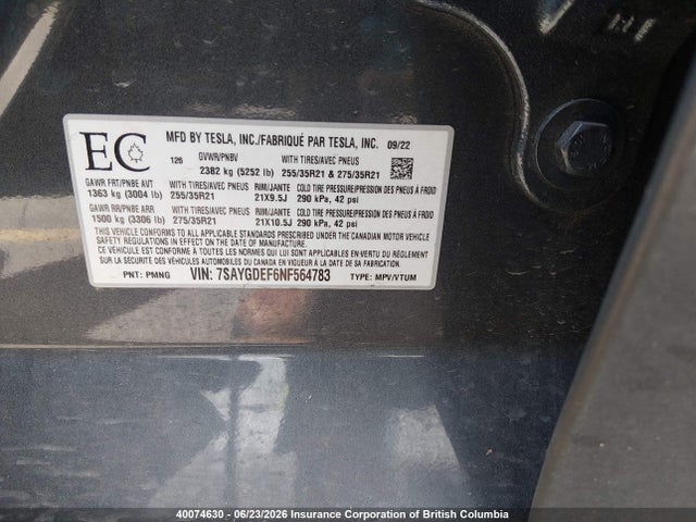 Aukcja sprzedaży 2022 Tesla Model Y, vin: 7SAYGDEF6NF564783, numer aukcji: 40074630