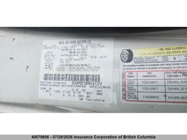 Aukcja sprzedaży 2009 Ford Fusion Sel, vin: 3FAHP02189R167374, numer aukcji: 40079806