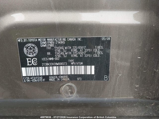 Продаж на аукціоні авто 2009 Toyota Rav4, vin: 2T3BK33V39W006573, номер лоту: 40079836