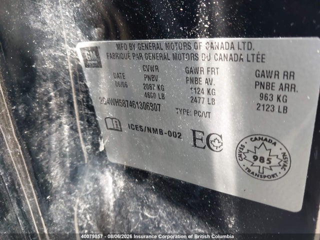 2006 Buick Allure Cxs მანქანა იყიდება აუქციონზე, vin: 2G4WH587461306807, აუქციონის ნომერი: 40079857