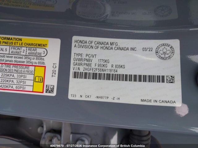 Honda Civic 2022 2HGFE2F56NH118164 Image 9