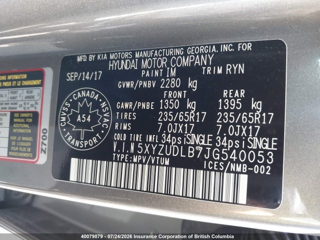 5XYZUDLB7JG540053 Hyundai SANTA FE SPORT
