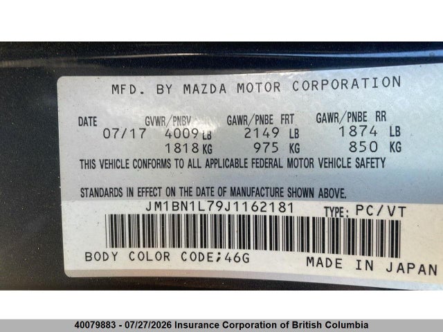 Aukcja sprzedaży 2018 Mazda 3 Touring, vin: JM1BN1L79J1162181, numer aukcji: 40079883