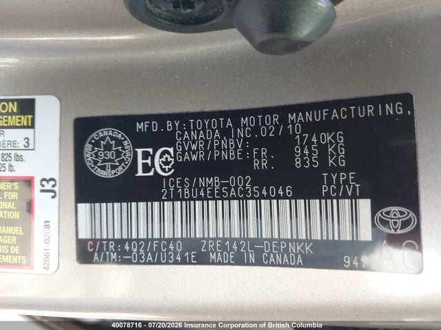 Продаж на аукціоні авто 2010 Toyota Corolla S/le/xle, vin: 2T1BU4EE5AC354046, номер лоту: 40078716