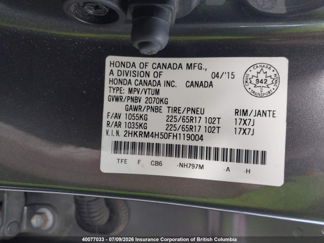 Honda CR-V EX 2015 2HKRM4H50FH119004 Image 9