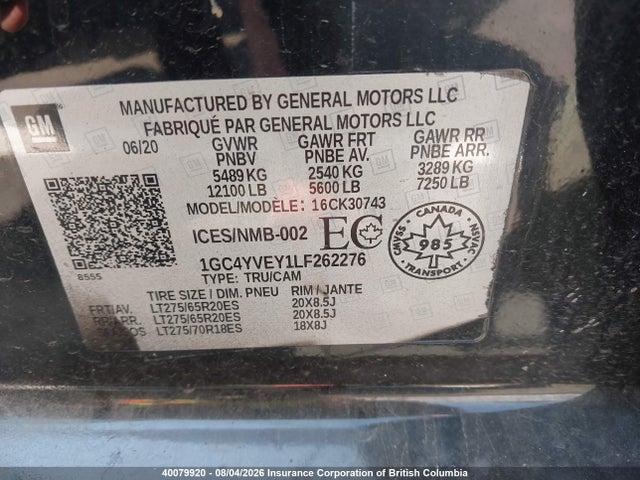 Продаж на аукціоні авто 2020 Chevrolet Silverado 3500hd High Country, vin: 1GC4YVEY1LF262276, номер лоту: 40079920