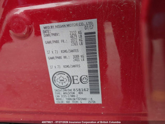 Nissan Rogue 2017 5N1AT2MV3HC858162 Image 9
