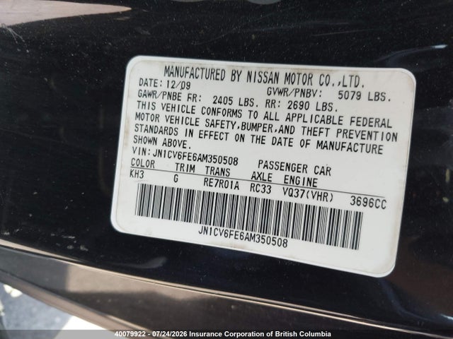 Aukcja sprzedaży 2010 Infiniti G37, vin: JN1CV6FE6AM350508, numer aukcji: 40079922
