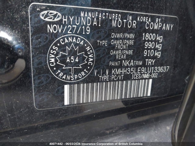 Продажа на аукционе авто 2020 Hyundai Elantra Gt, vin: KMHH35LE9LU133637, номер лота: 40071442