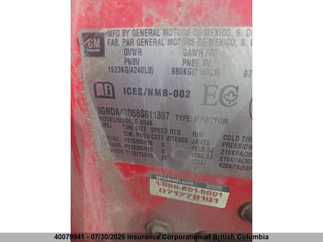 Aukcja sprzedaży 2008 Chevrolet Hhr, vin: 3GNDA43D58S611397, numer aukcji: 40079941