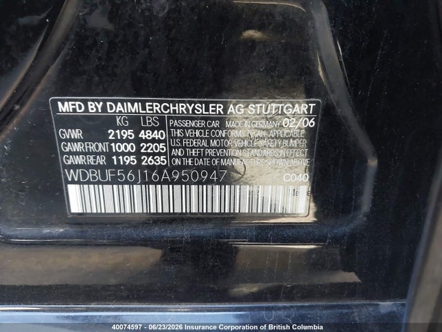 2006 Mercedes-benz E 350 მანქანა იყიდება აუქციონზე, vin: WDBUF56J16A950947, აუქციონის ნომერი: 40074597