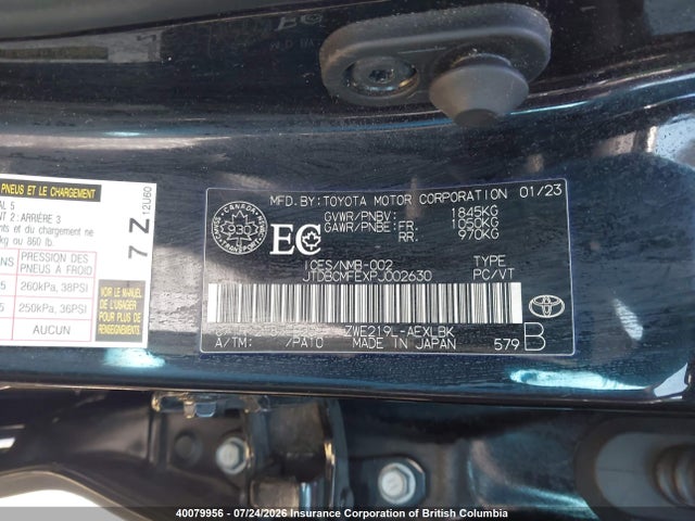 40079956 :رقم المزاد ، JTDBCMFEXPJ002630 vin ، 2023 Toyota Corolla Hybrid Le مزاد بيع