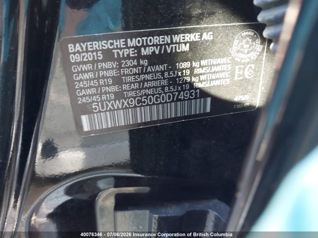 Aukcja sprzedaży 2016 Bmw X3 Xdrive28i, vin: 5UXWX9C50G0D74931, numer aukcji: 40076346