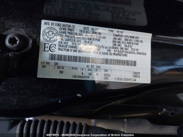 40079975 :رقم المزاد ، 1FADP3N26DL356522 vin ، 2013 Ford Focus مزاد بيع