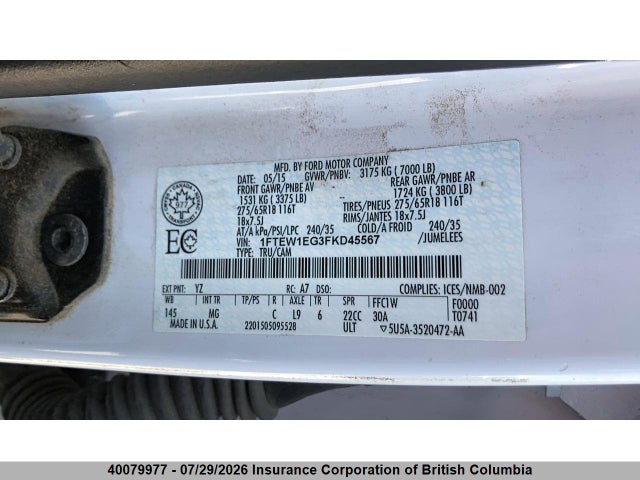 Продажа на аукционе авто 2015 Ford F150, vin: 1FTEW1EG3FKD45567, номер лота: 40079977