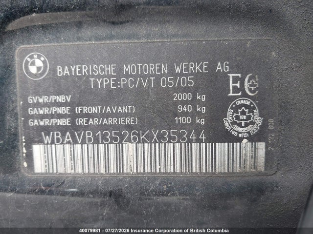 Продаж на аукціоні авто 2006 Bmw 325i, vin: WBAVB13526KX35344, номер лоту: 40079981