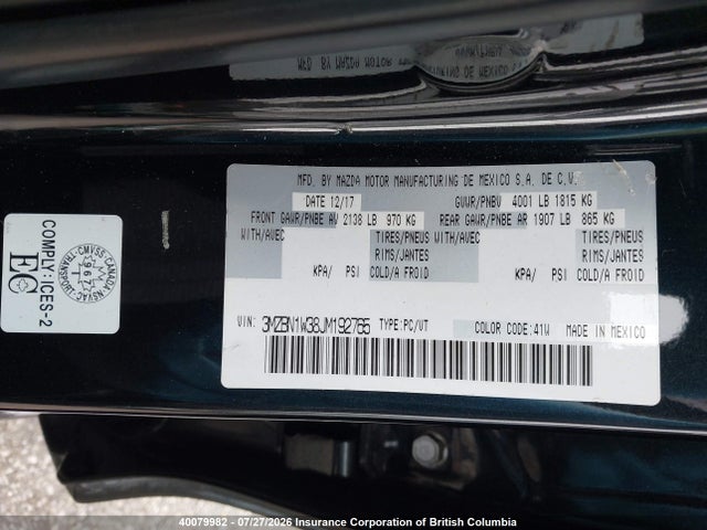 Aukcja sprzedaży 2018 Mazda 3 Grand Touring, vin: 3MZBN1W38JM192765, numer aukcji: 40079982
