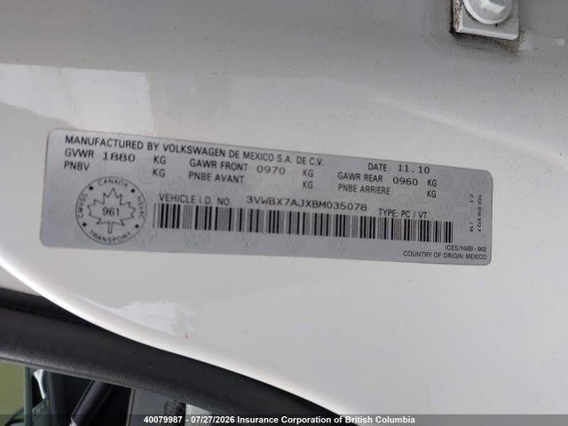 Продаж на аукціоні авто 2011 Volkswagen Jetta, vin: 3VWBX7AJXBM035078, номер лоту: 40079987