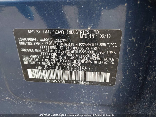 Продаж на аукціоні авто 2014 Subaru Forester, vin: JF2SJCHC2EH501553, номер лоту: 40079989