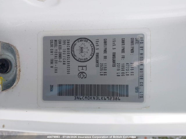 Продаж на аукціоні авто 2020 Nissan Nv200 2.5s/2.5sv, vin: 3N6CM0KN3LK692386, номер лоту: 40079993
