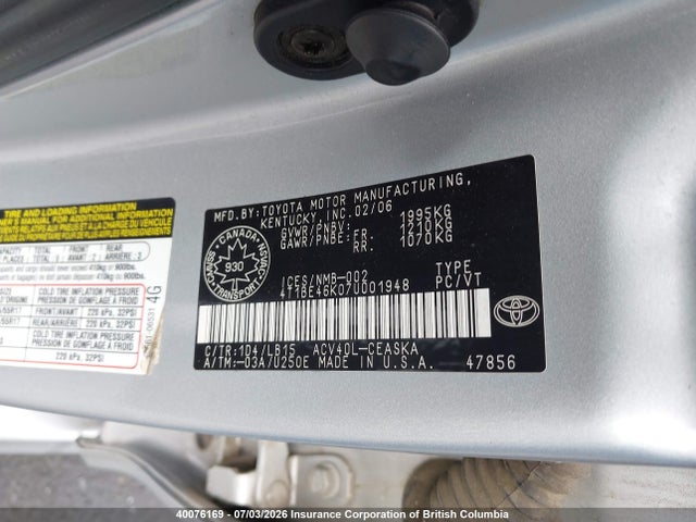 Aukcja sprzedaży 2007 Toyota Camry Ce/le/xle/se, vin: 4T1BE46K07U001948, numer aukcji: 40076169