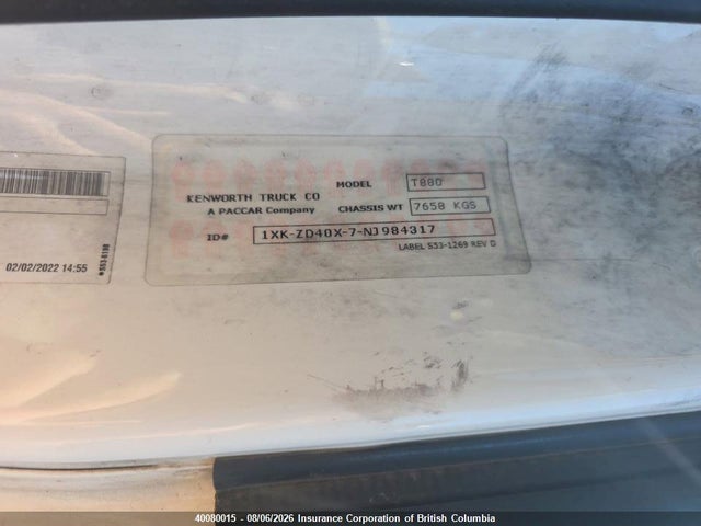 Kenworth Construction T880 2022 1XKZD40X7NJ984317 Image 7