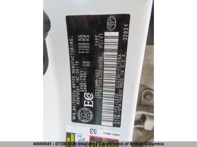 Продаж на аукціоні авто 2018 Toyota Camry, vin: 4T1BZ1HK8JU019136, номер лоту: 40080041