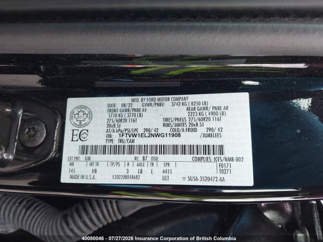 Ford F150 2022 1FTVW1EL2NWG11908 Image 9