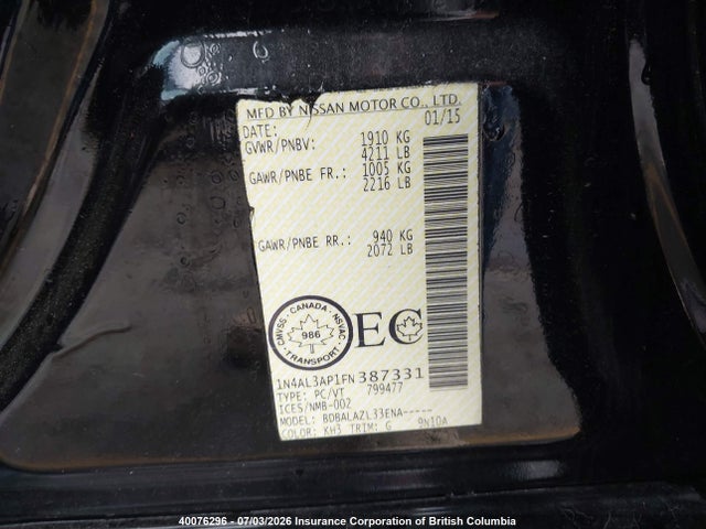 Nissan Altima 2.5/s/sv/sl 2015 1N4AL3AP1FN387331 Image 9