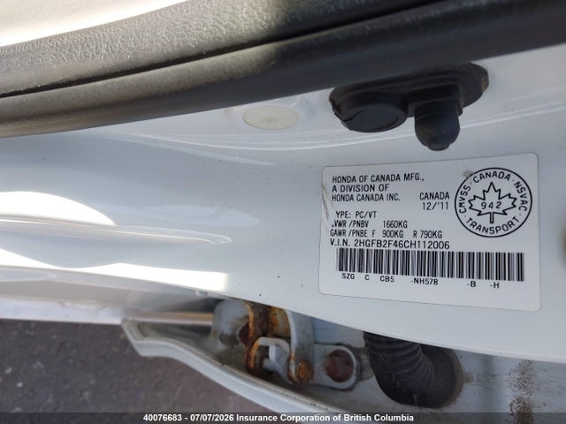 Продаж на аукціоні авто 2012 Honda Civic Lx, vin: 2HGFB2F46CH112006, номер лоту: 40076683